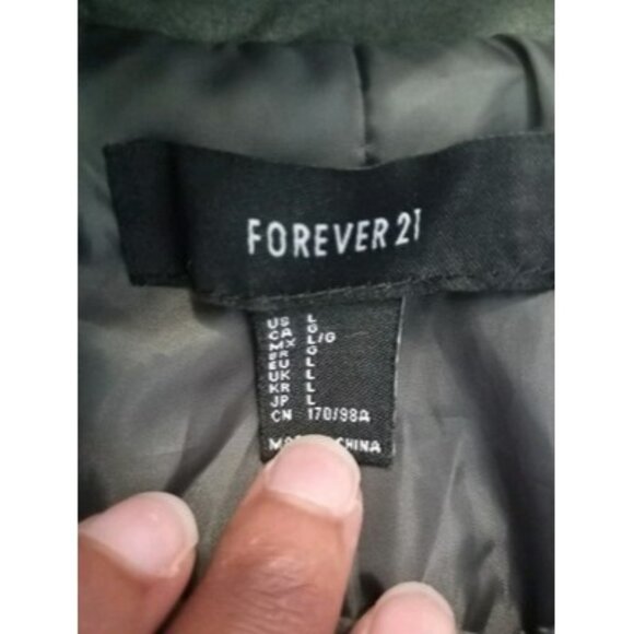 Forever 21 Olive Green Faux Suede Moto Jacket With Zipper Pockets & Belt Size L - Picture 2 of 12